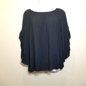 Fever Black Ruffle Sleeve Blouse Women’s Size XL NWT